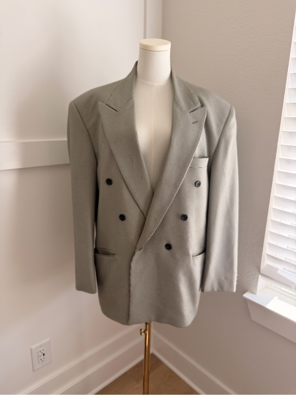 Vintage Falcone Black & White Houndstooth Double-Breasted Blazer